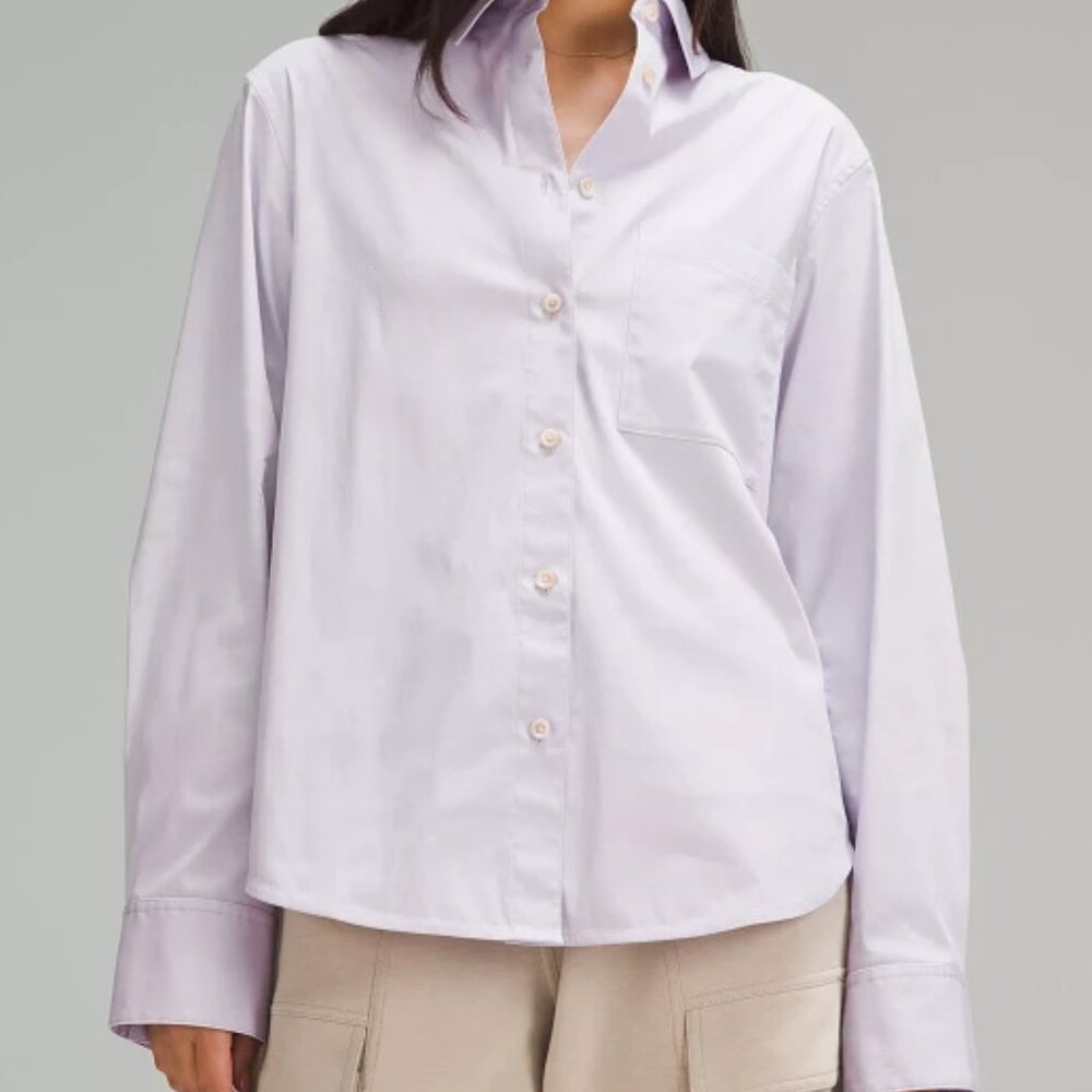 Lululemon Relaxed-Fit Cotton-Blend Poplin Button-Down Shirt NWT M Lilac Ether